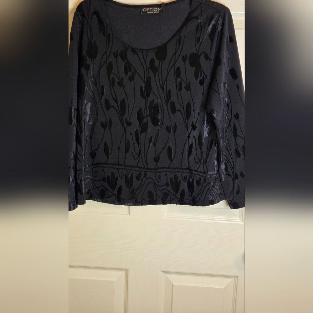 Della Spiga Options 16 Black Floral Print Longsleeves Women's Blouse Top